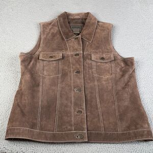 Leather Vest Womens XL Brown Buttons Pockets Suede Brandon Thomas